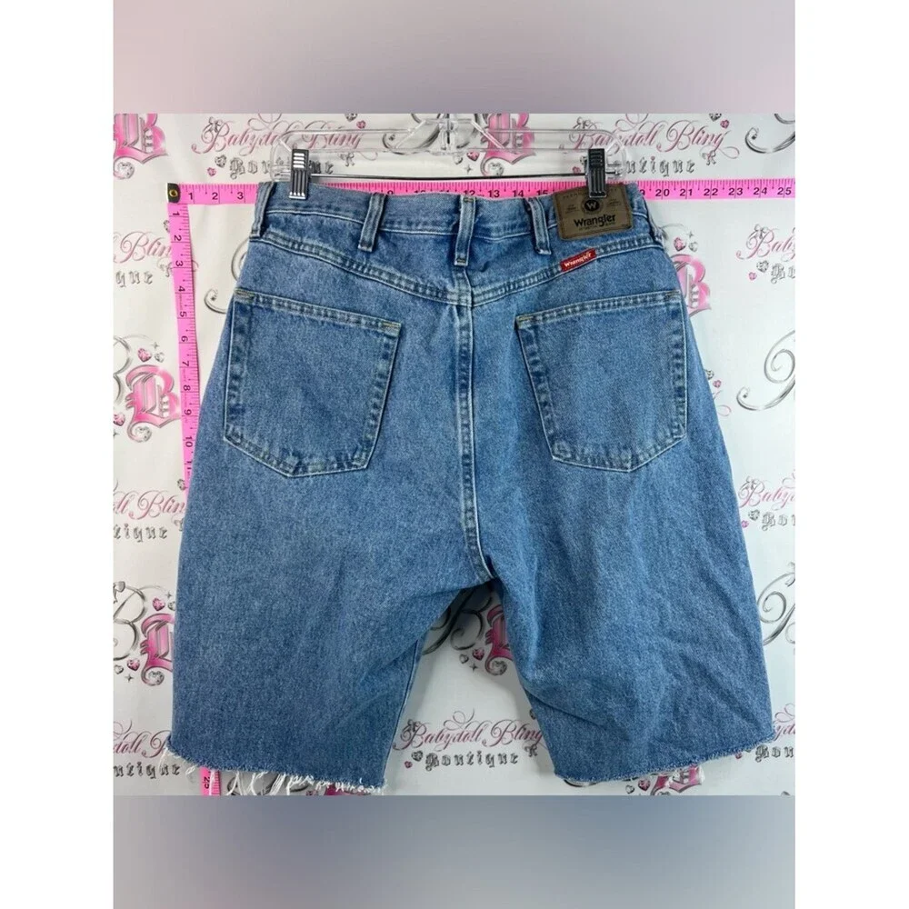 Wrangler shorts Bermuda long cut off distressed Light Blue Denim Cut-Off Shorts